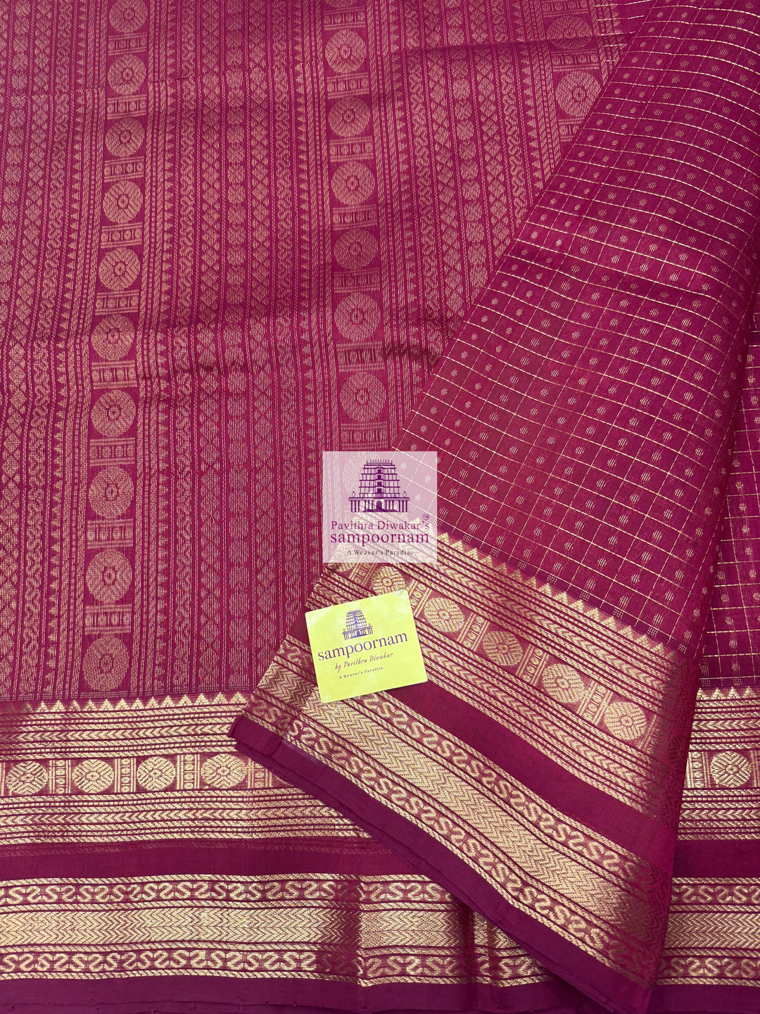 Kumkum Red , Zari  Lakshadeepam  Silk Cotton Saree