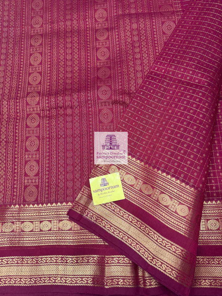 Kumkum Red , Zari  Lakshadeepam  Silk Cotton Saree