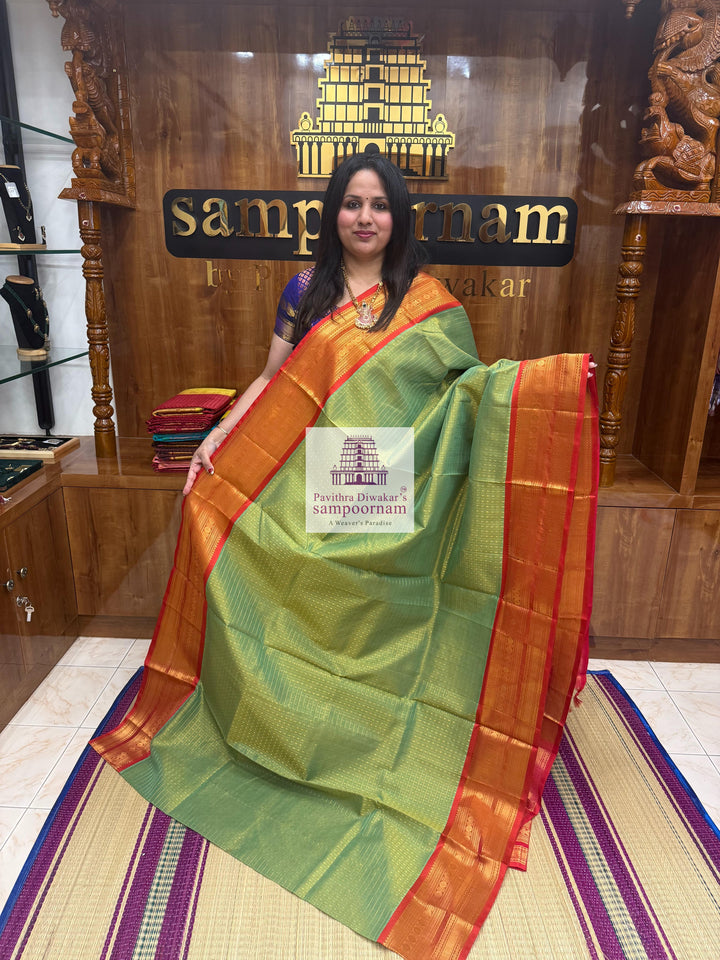 Sea Green with Rani , Zari  Lakshadeepam  Silk Cotton Sarees