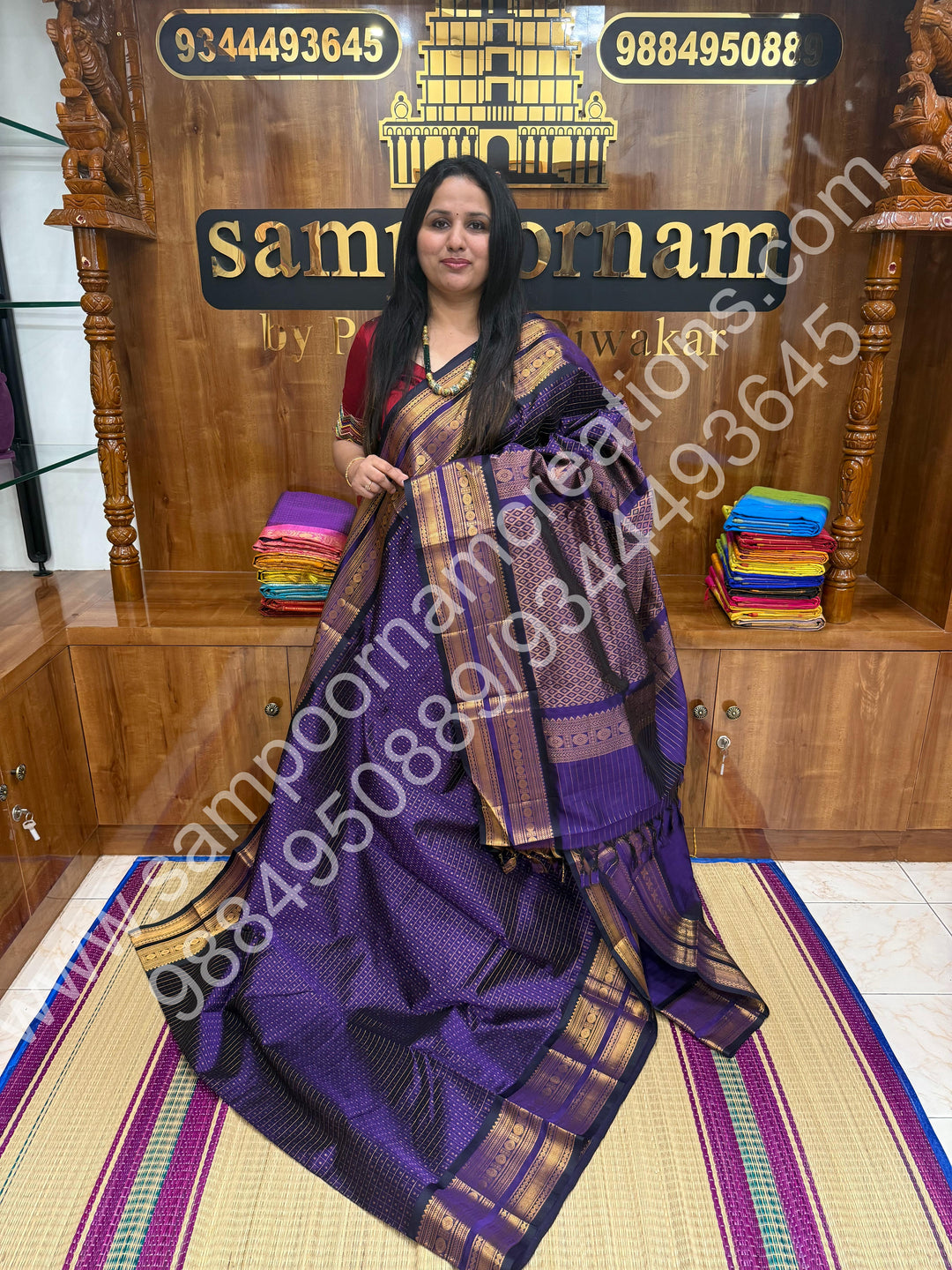 Indigo Blue, Rich Traditional Borders and Lakshadeepam Zari Butta all over the body and Grand Pallu , Pure Silk Cotton Saree