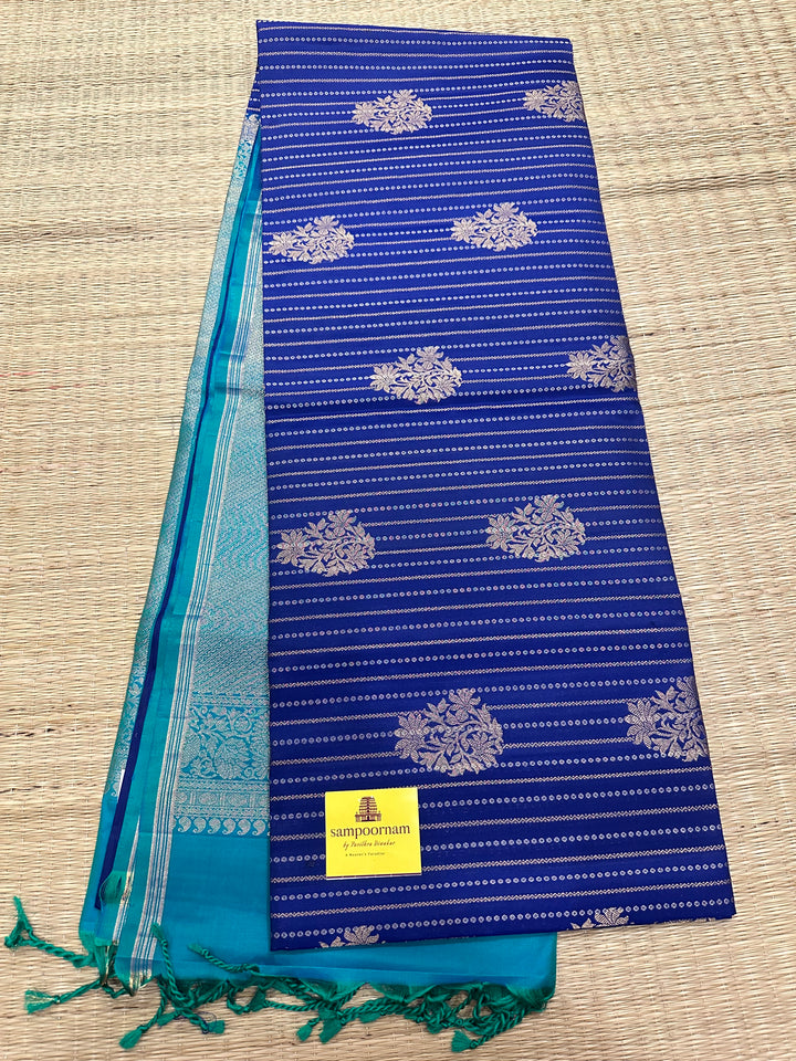 Dark Blue with Light Body Zari lines and Rich Butta Pure Soft Silk Saree