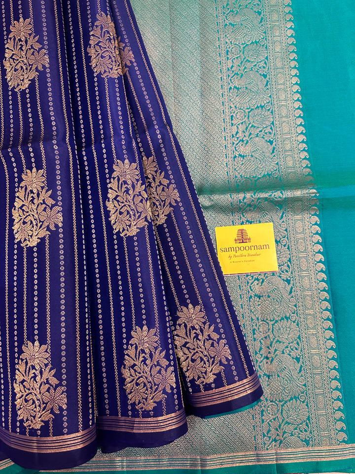 Dark Blue with Light Body Zari lines and Rich Butta Pure Soft Silk Saree