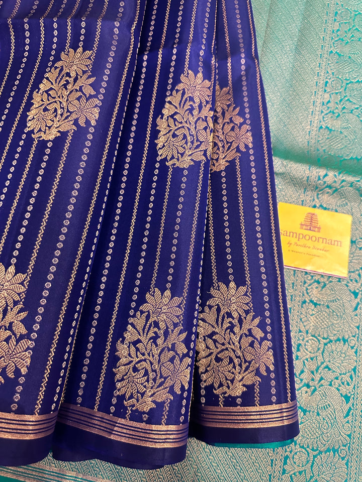 Dark Blue with Light Body Zari lines and Rich Butta Pure Soft Silk Saree