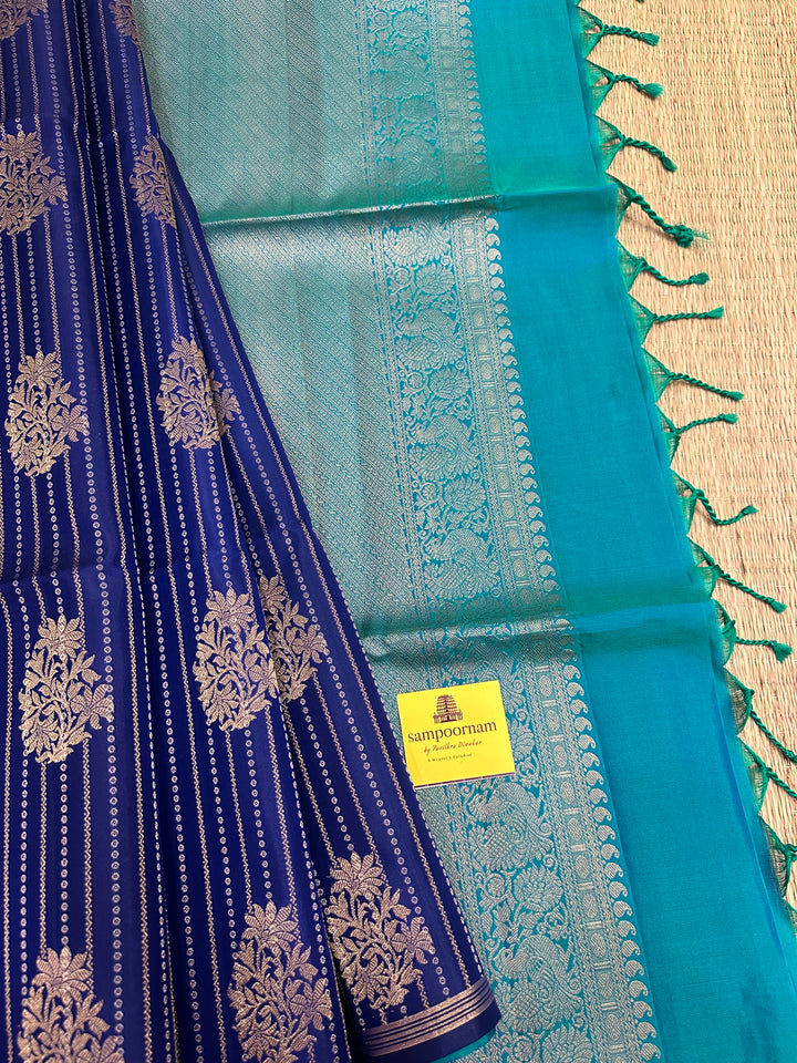 Dark Blue with Light Body Zari lines and Rich Butta Pure Soft Silk Saree