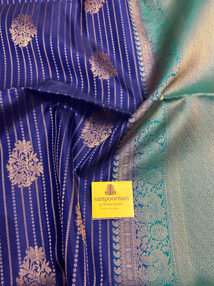 Dark Blue with Light Body Zari lines and Rich Butta Pure Soft Silk Saree