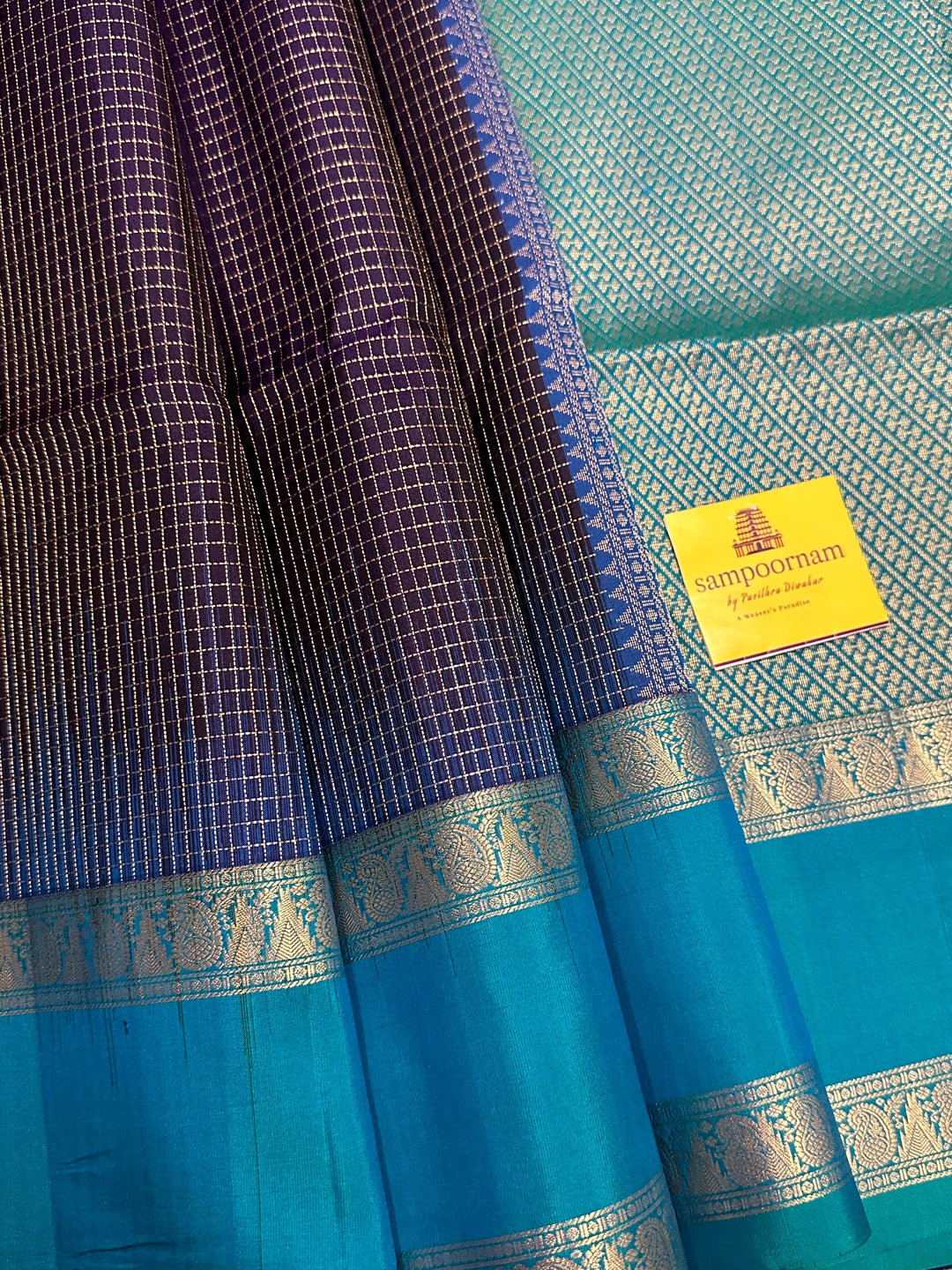 Dark Blue with Light Blue Zari Podi Kattam Rettapet Border Rich Pallu , Pure Soft Silk Saree