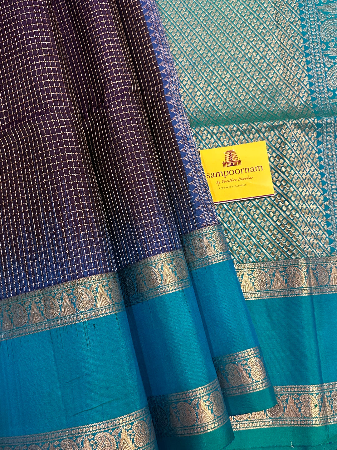 Dark Blue with Light Blue Zari Podi Kattam Rettapet Border Rich Pallu , Pure Soft Silk Saree