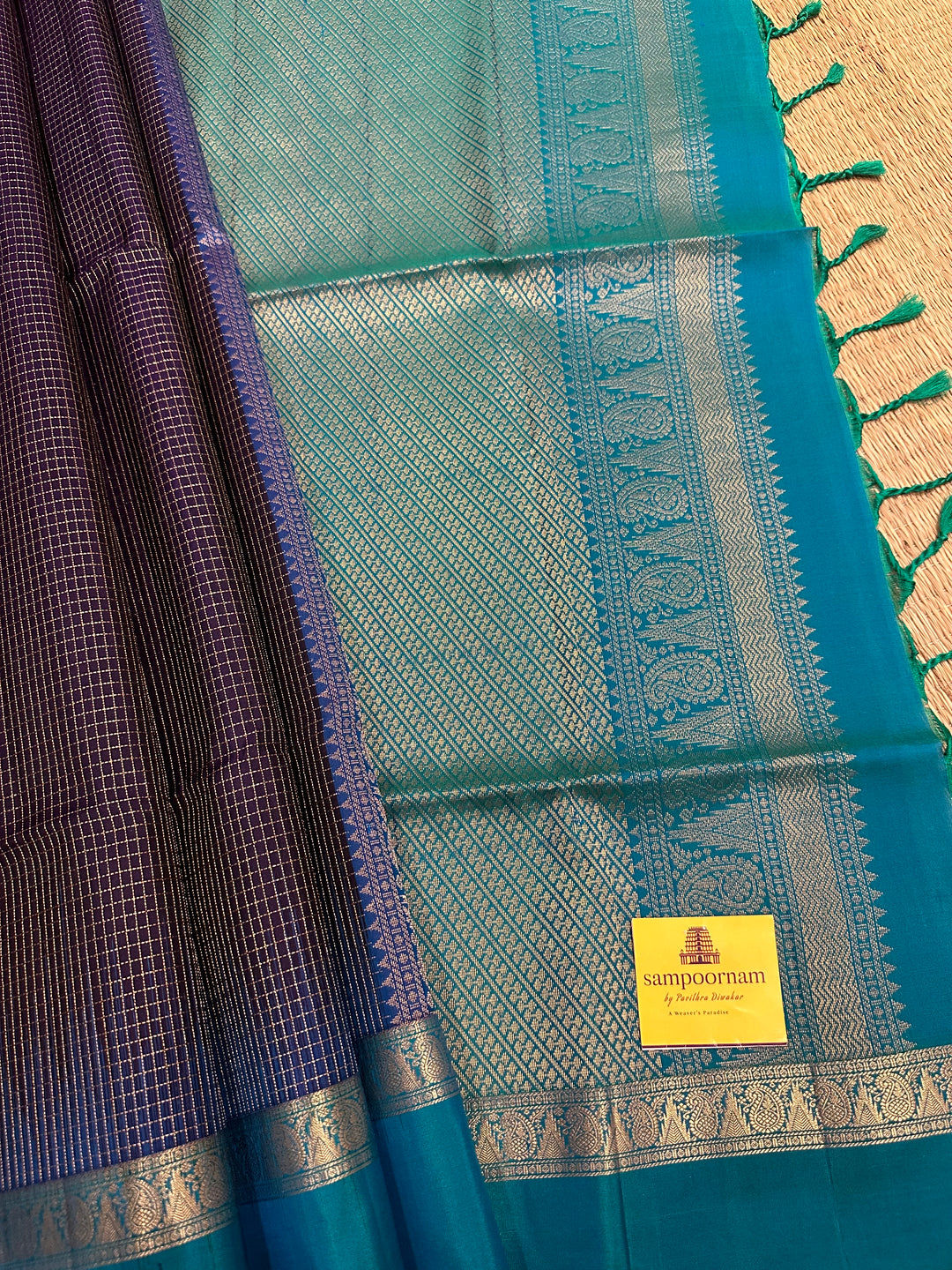 Dark Blue with Light Blue Zari Podi Kattam Rettapet Border Rich Pallu , Pure Soft Silk Saree