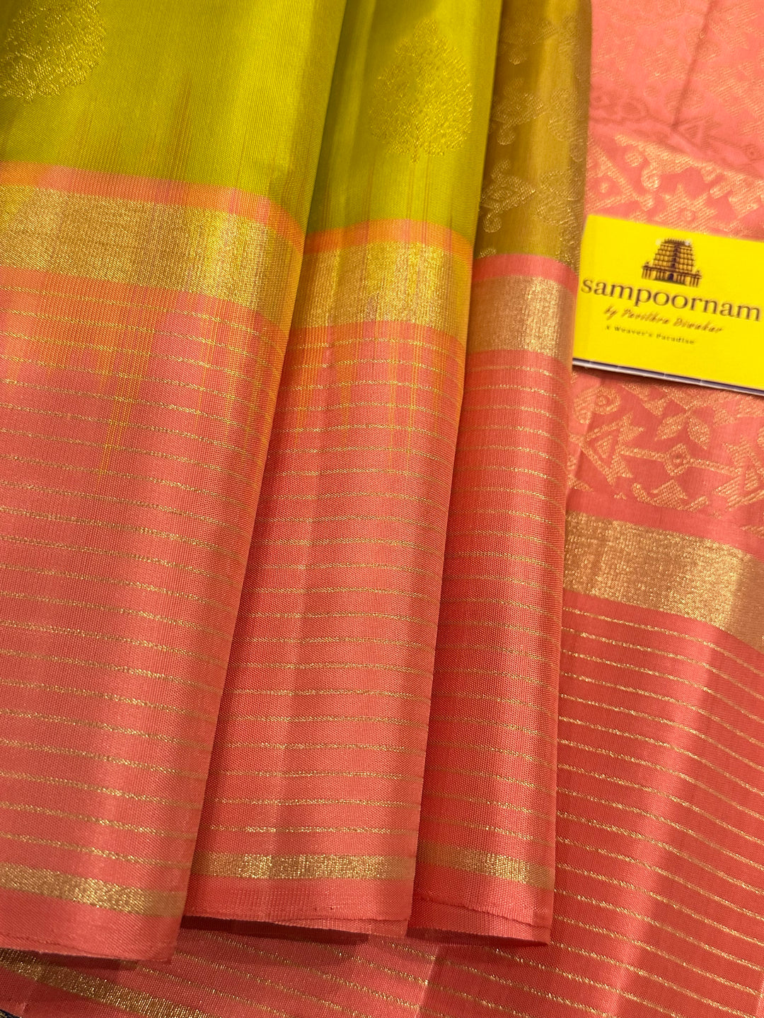 Lemon yellow with Baby Pink Rich Zari Butta and Grand Pallu and Vairaoosi Lines in Border - Pure Soft Silk Saree