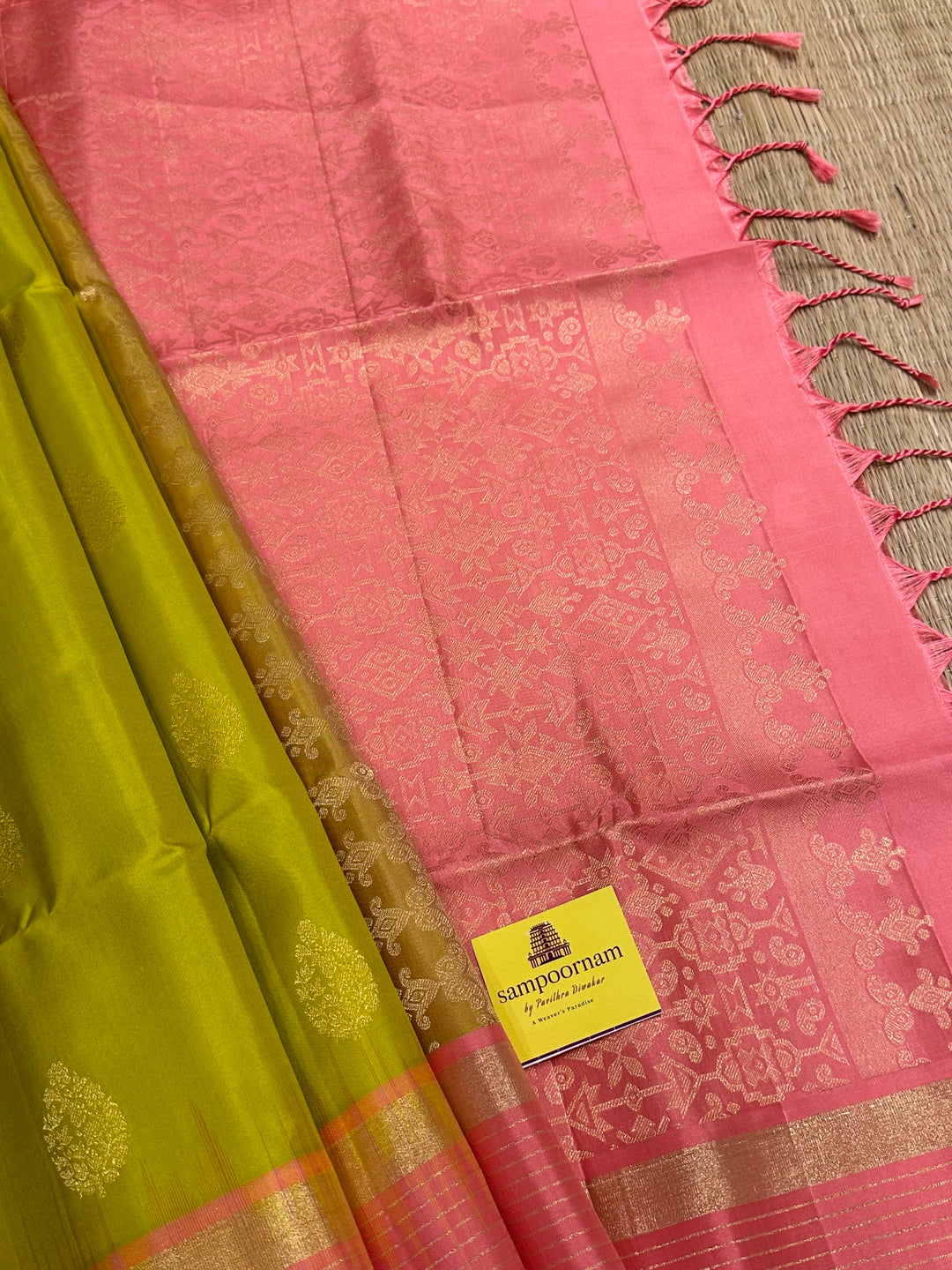 Lemon yellow with Baby Pink Rich Zari Butta and Grand Pallu and Vairaoosi Lines in Border - Pure Soft Silk Saree