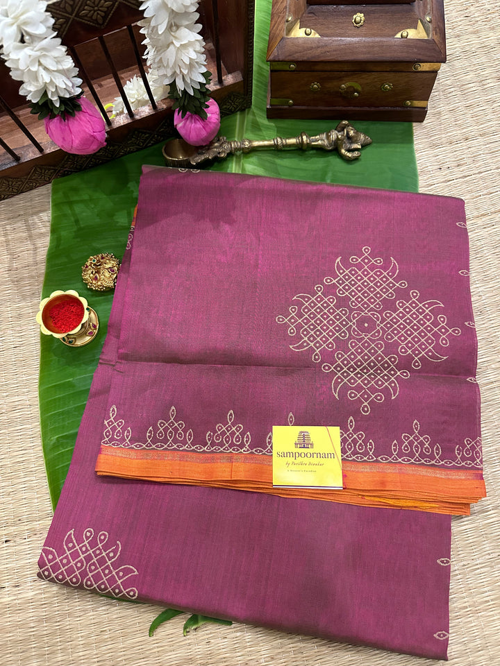 Magenta KOLAM Handblock Printed Silk Cotton Saree