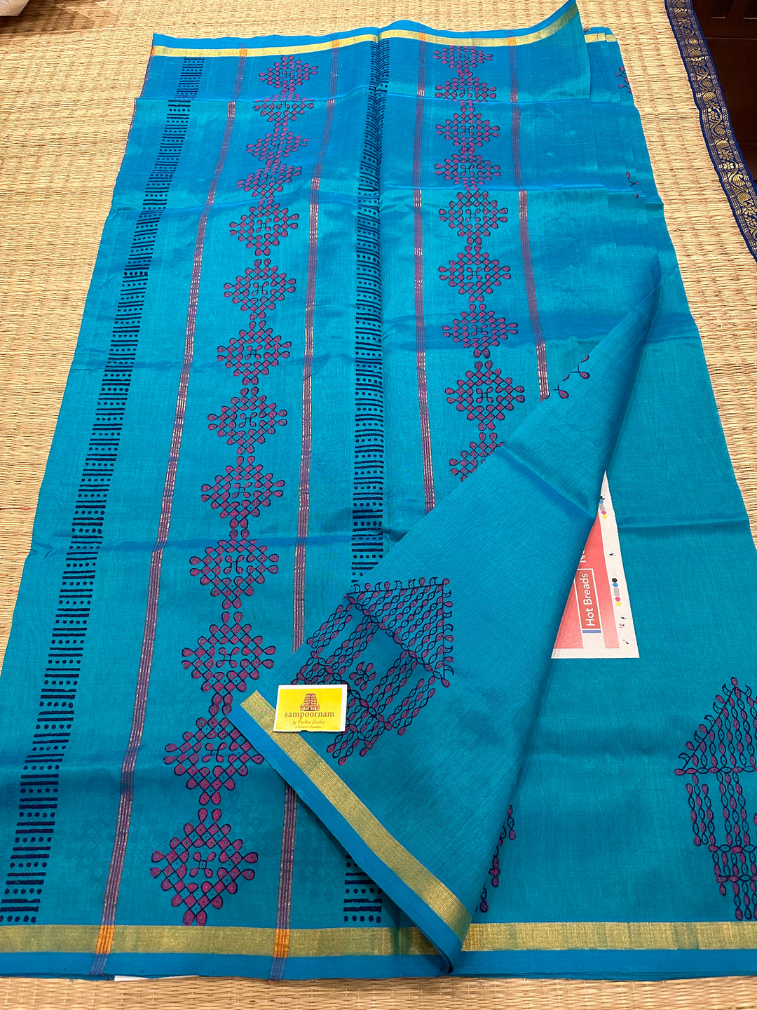 Blue  Handblock Printed Silk Cotton Saree