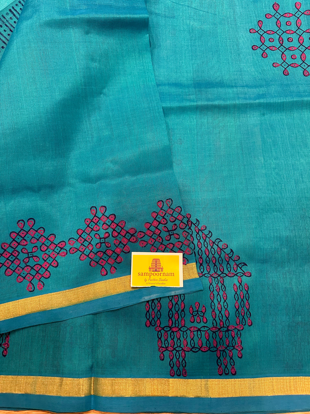 Blue  Handblock Printed Silk Cotton Saree