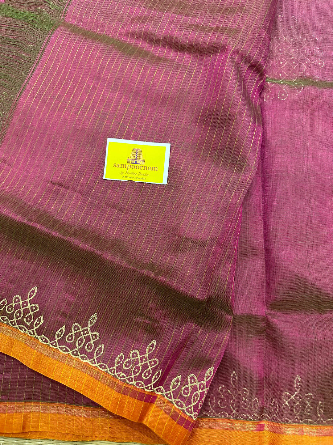 Magenta KOLAM Handblock Printed Silk Cotton Saree