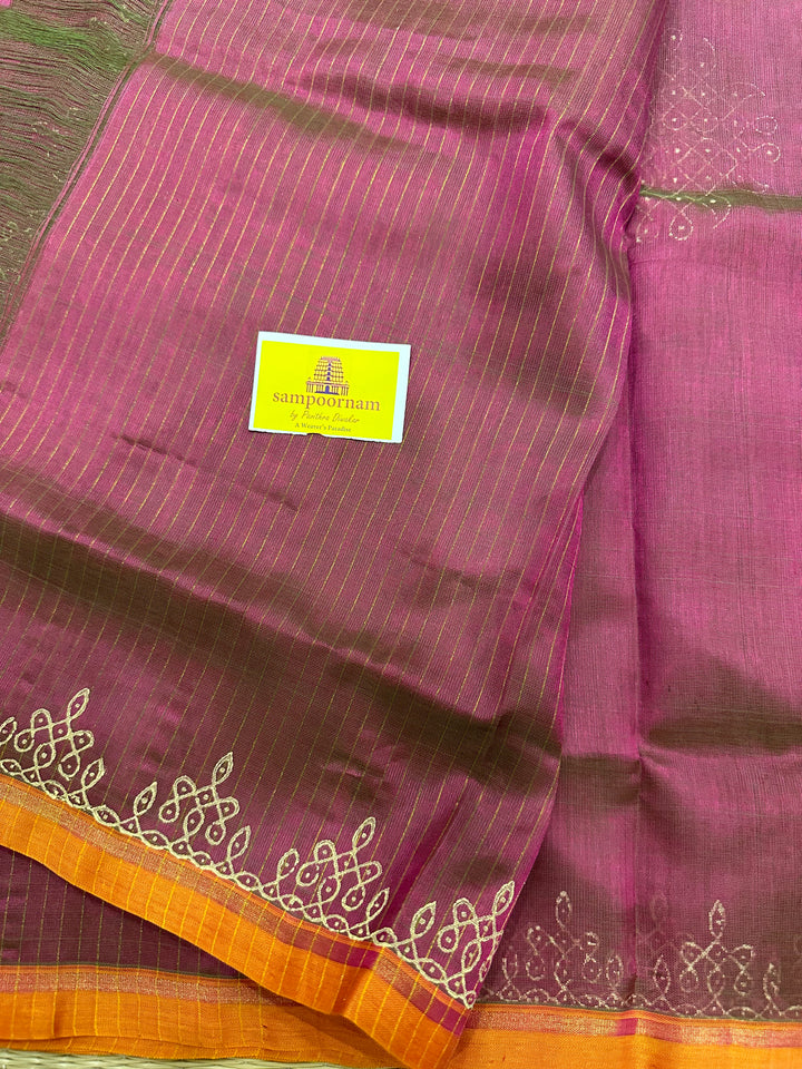 Magenta KOLAM Handblock Printed Silk Cotton Saree