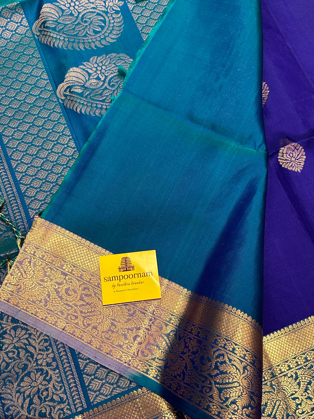 Dark Blue with Light Blue Rich Zari Butta and Grand Border and Pallu Pure Soft Silk Saree