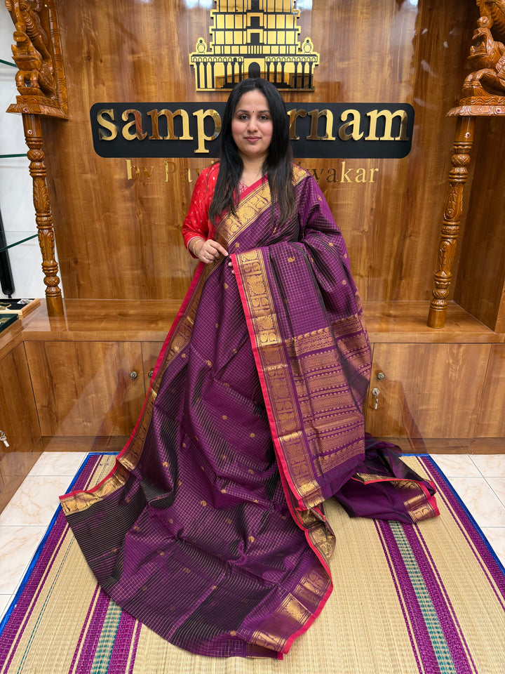 Vadamalli with Red Selvedge , Zari Butta in the Body , Zari Kattam , Traditional Rettapet Borders and Rich Pallu Semi Silk Cotton Saree