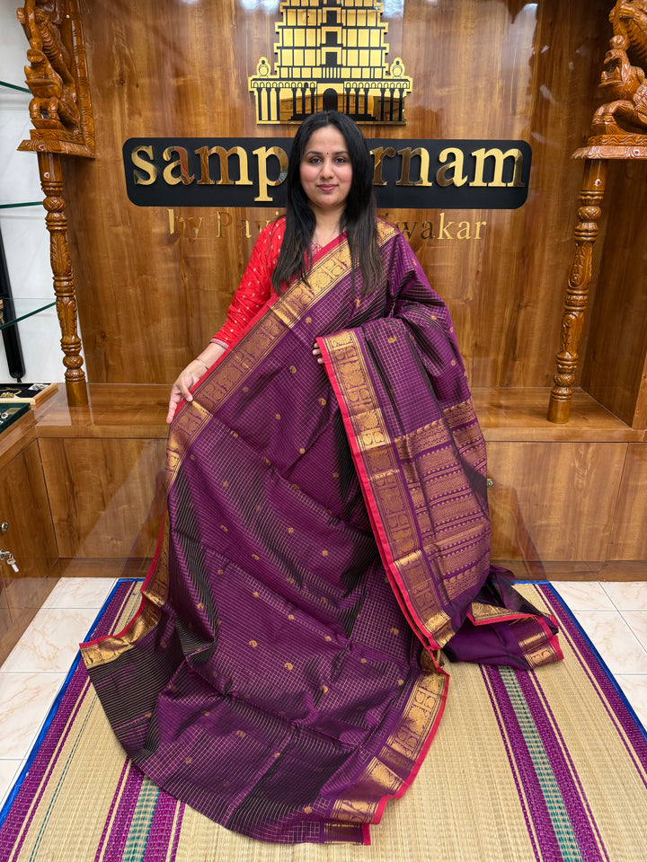 Vadamalli with Red Selvedge , Zari Butta in the Body , Zari Kattam , Traditional Rettapet Borders and Rich Pallu Semi Silk Cotton Saree