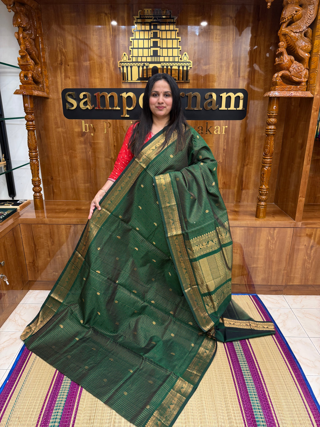 Green With Rich Zari Butta in the Body , Zari Kattam in the Body, Traditional Rich Borders and Rich Pallu Semi Silk Cotton Saree