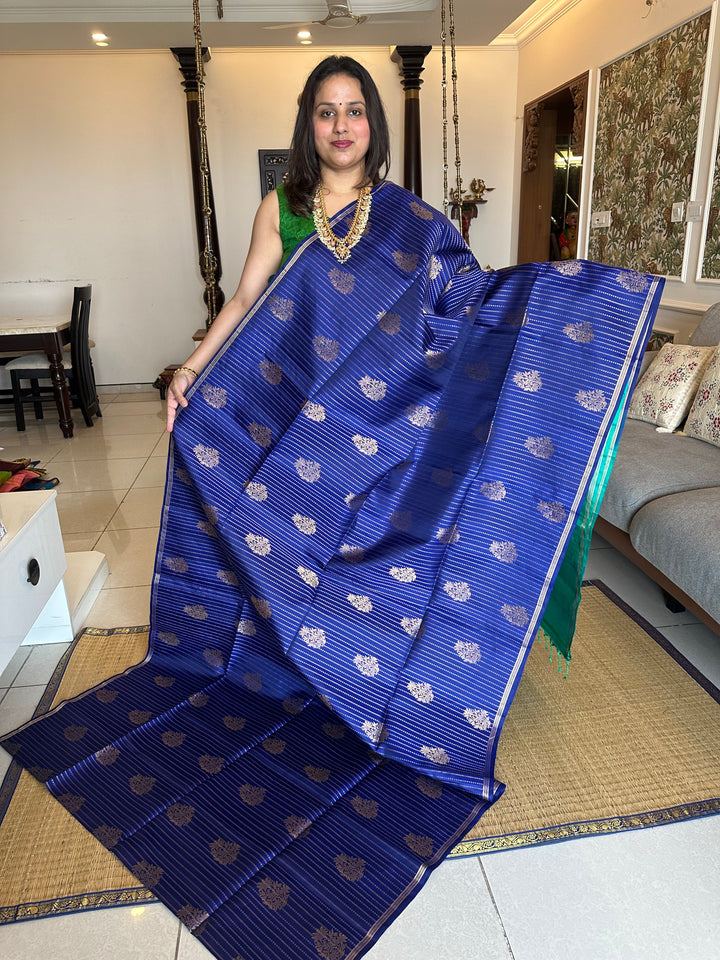 Dark Blue with Light Body Zari lines and Rich Butta Pure Soft Silk Saree