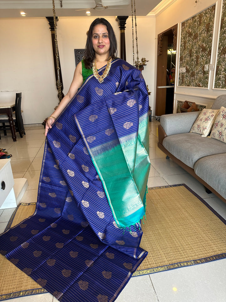 Dark Blue with Light Body Zari lines and Rich Butta Pure Soft Silk Saree