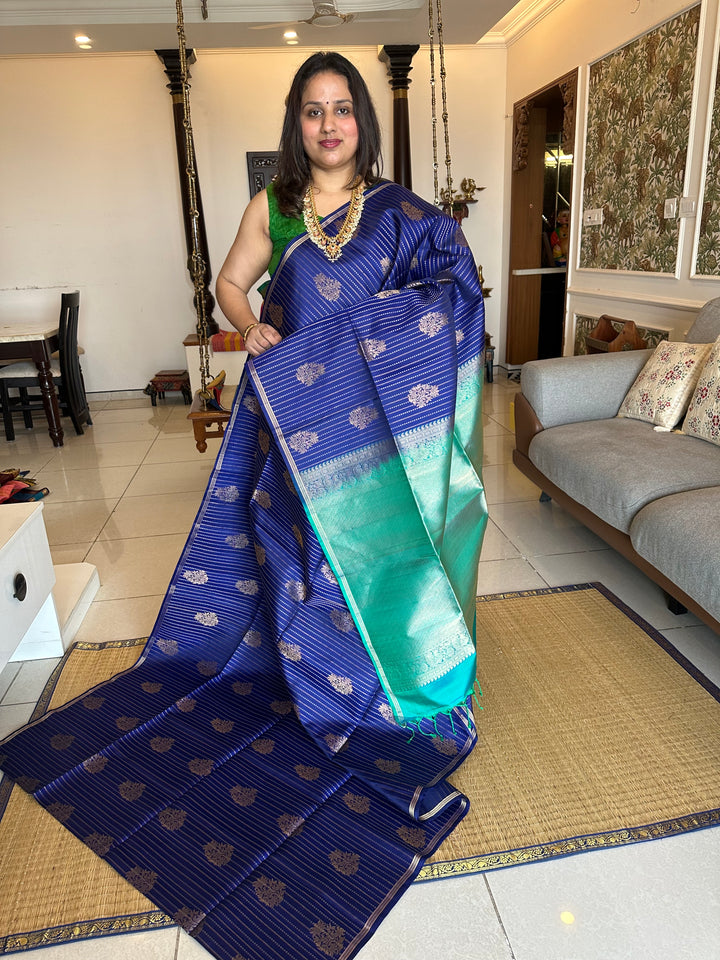 Dark Blue with Light Body Zari lines and Rich Butta Pure Soft Silk Saree