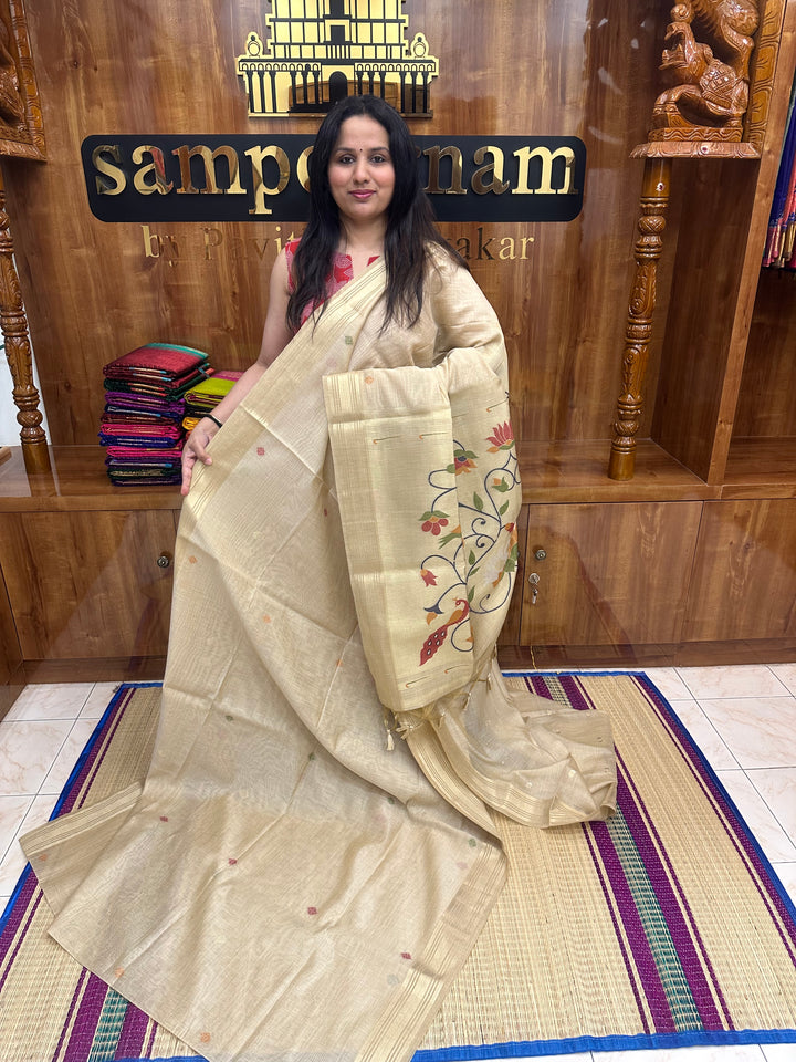 Ivory, Paithani borders and Rich Paithani Pallu Soft Cotton Saree
