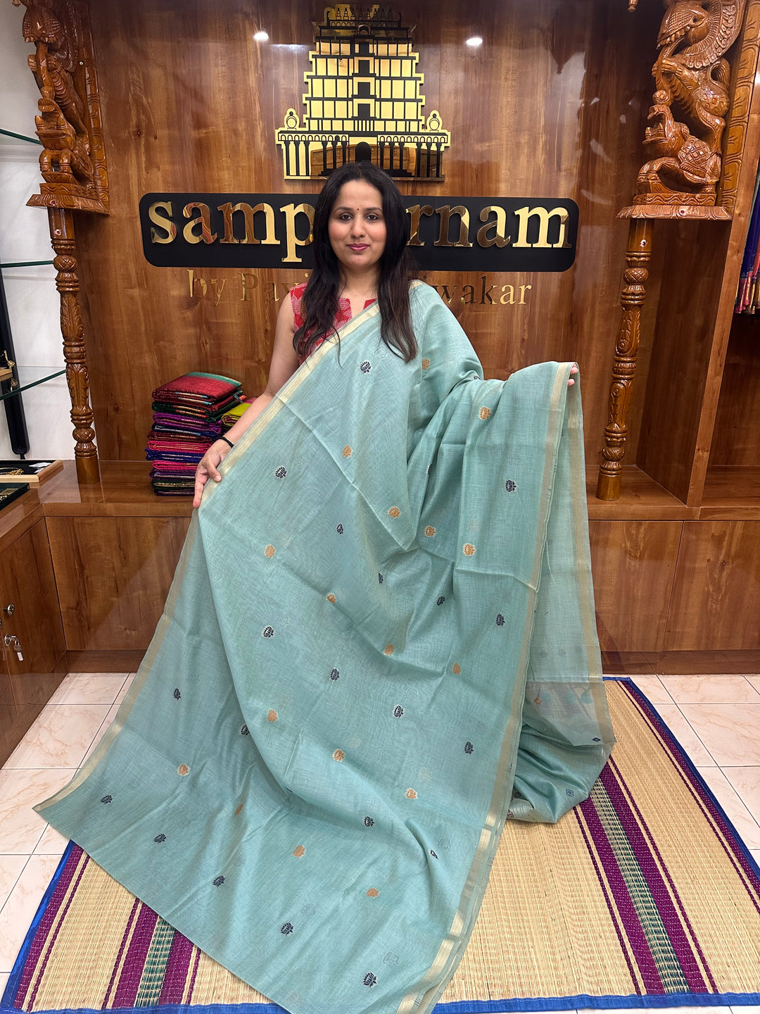 Sky Blue  , Paithani borders and Rich Paithani Pallu Soft Cotton Saree