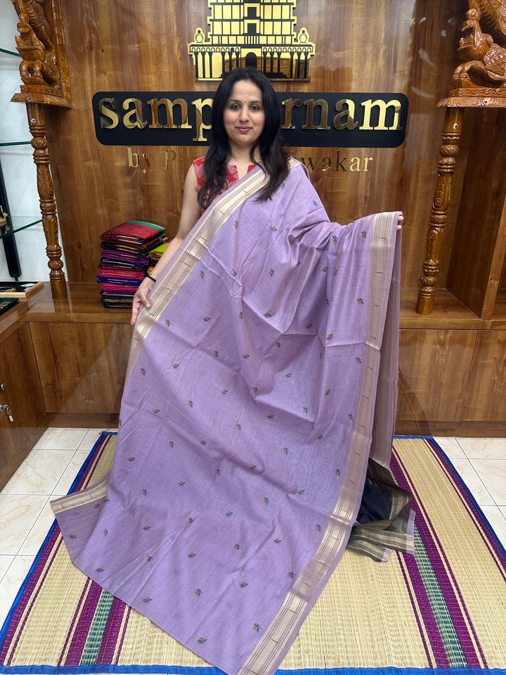 Lavender  , Paithani borders and Rich Paithani Pallu Soft Cotton Saree