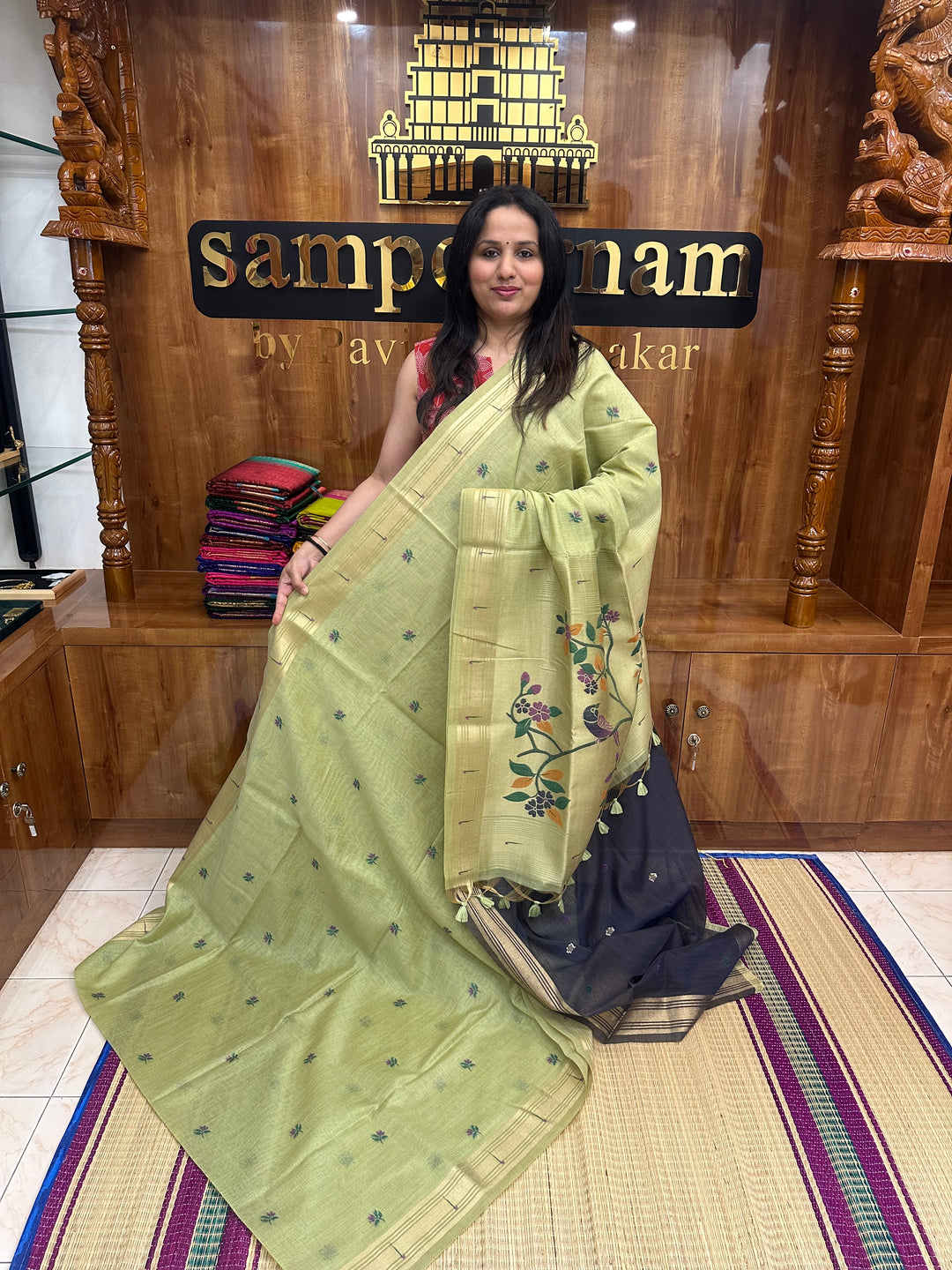 Pastel Green  , Paithani borders and Rich Paithani Pallu Soft Cotton Saree