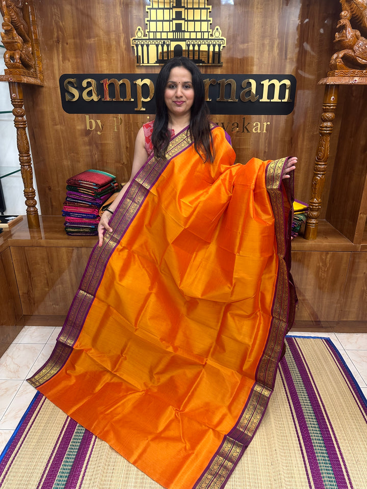 Rustic Orange with Dark Magenta  , Rettapet borders and Rich Pallu Korvai Silk Cotton Saree