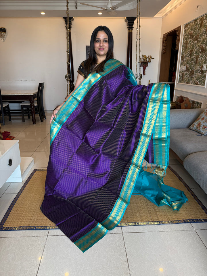 Dark Blue with Light Blue , Zari Kattam in the Body Traditional Borders and Rich Pallu Korvai Silk Cotton Saree