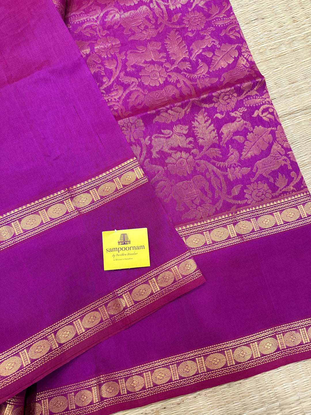 Dark magenta , rettapet border , rich Zari vanasingaram in the body and traditional Pallu , Korvai silk cotton saree