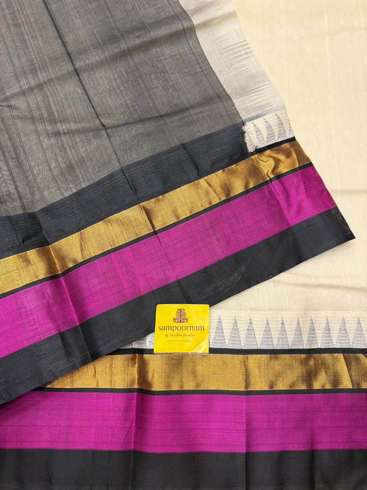White with Black , Triple border and  Rich Pallu Korvai Silk Cotton Saree