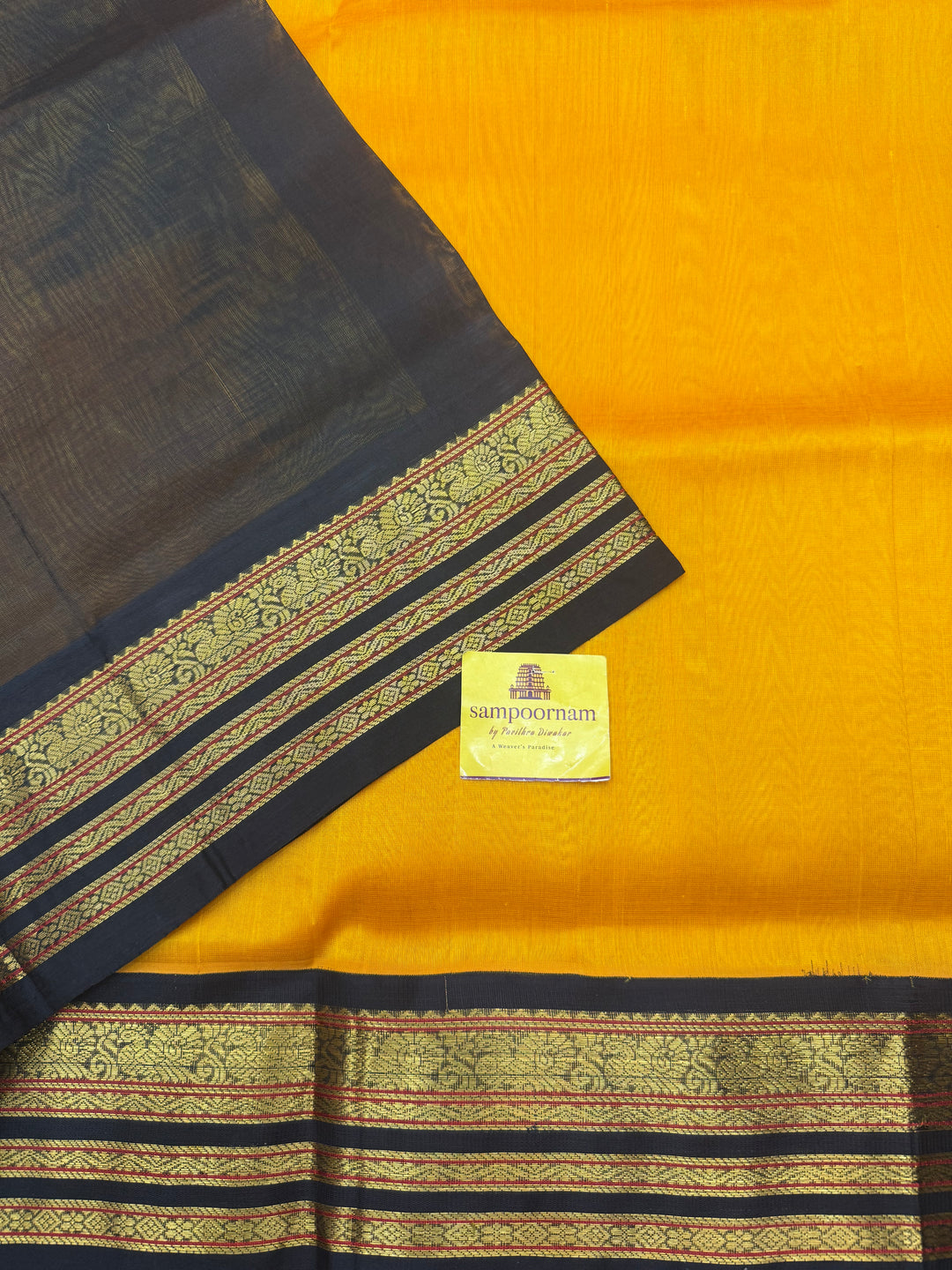 Turmeric Yellow with Dark Green , Traditional borders and Rich Pallu Korvai Silk Cotton Saree