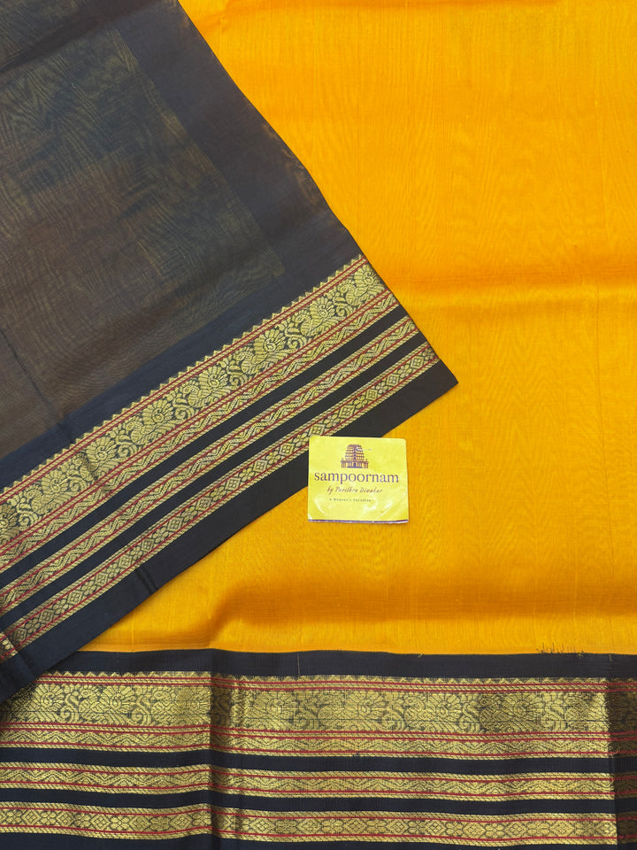 Turmeric Yellow with Dark Green , Traditional borders and Rich Pallu Korvai Silk Cotton Saree
