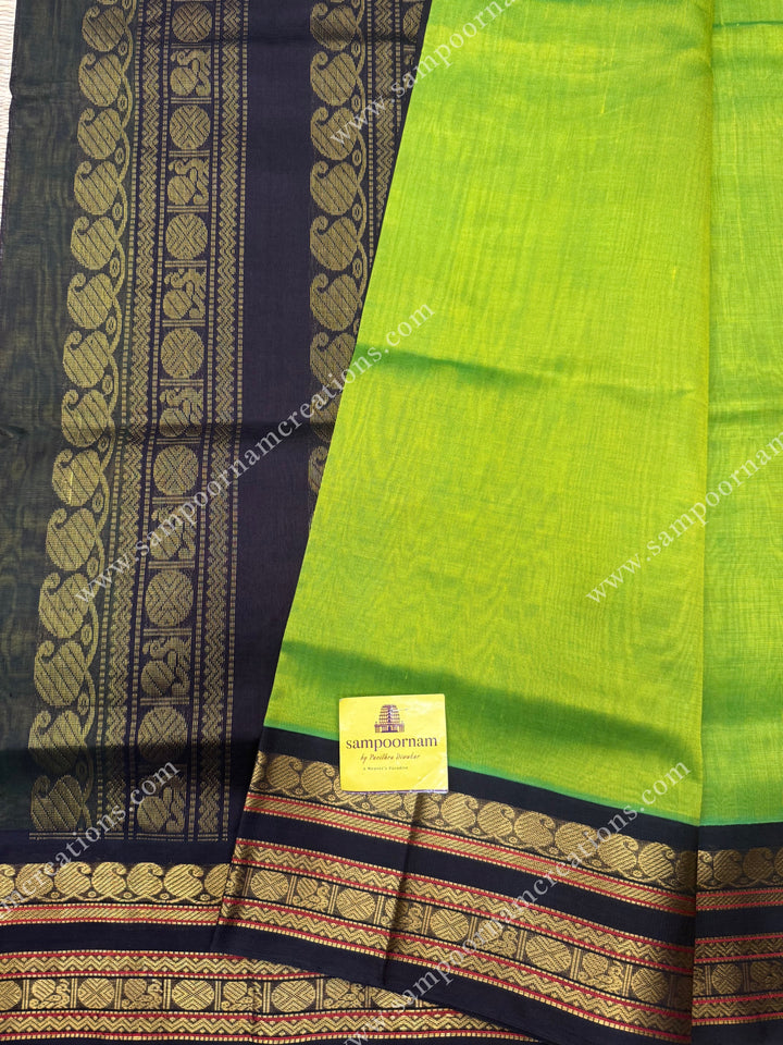 Sneha Green with Brown  , Rettapet  borders and Rich Pallu Korvai Silk Cotton Saree