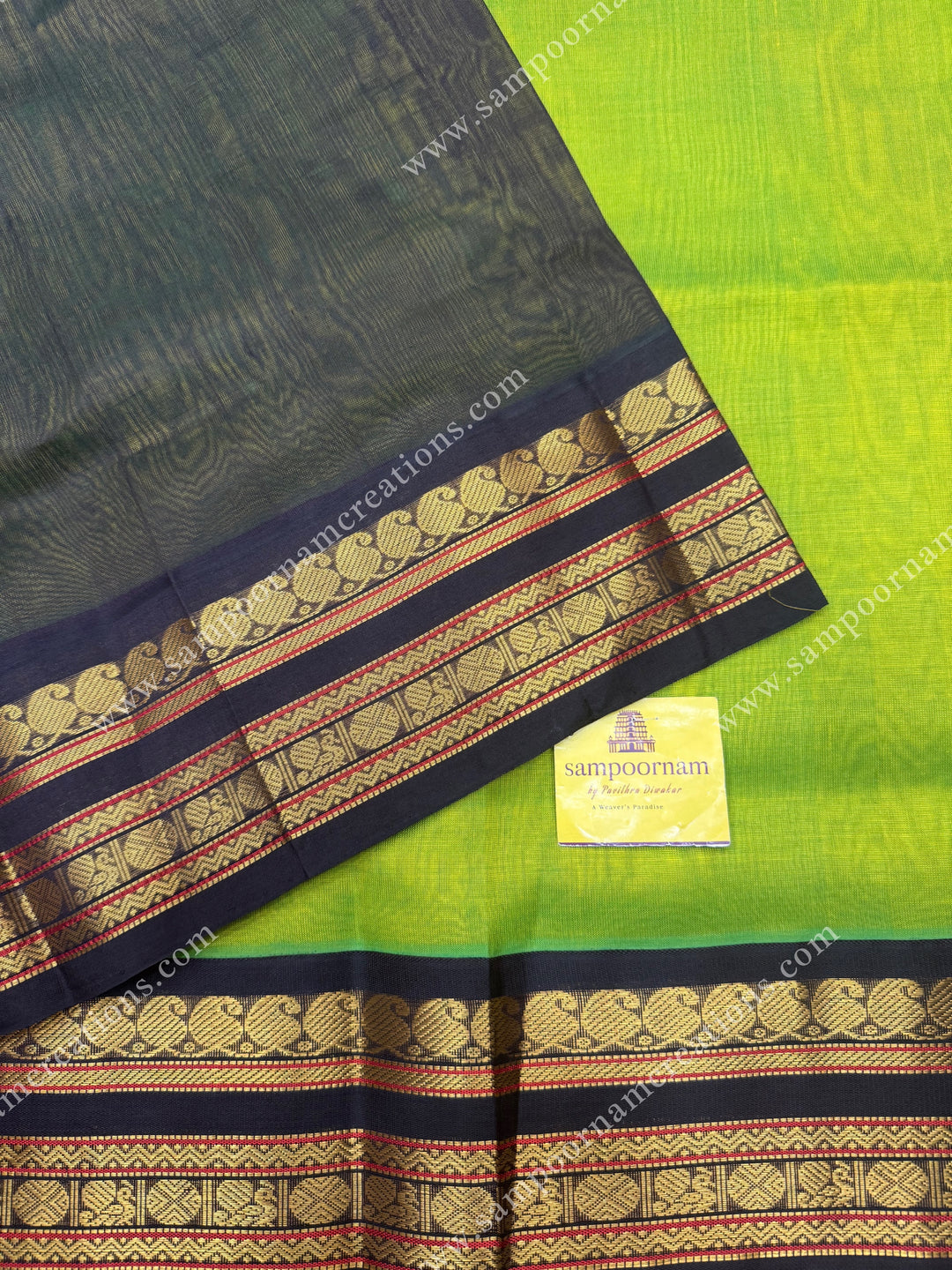 Sneha Green with Brown  , Rettapet  borders and Rich Pallu Korvai Silk Cotton Saree