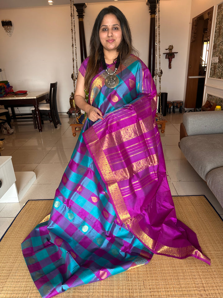 Blue, Ramar Blue with Purple Big Butta Pallum Pazham Kattam Saree