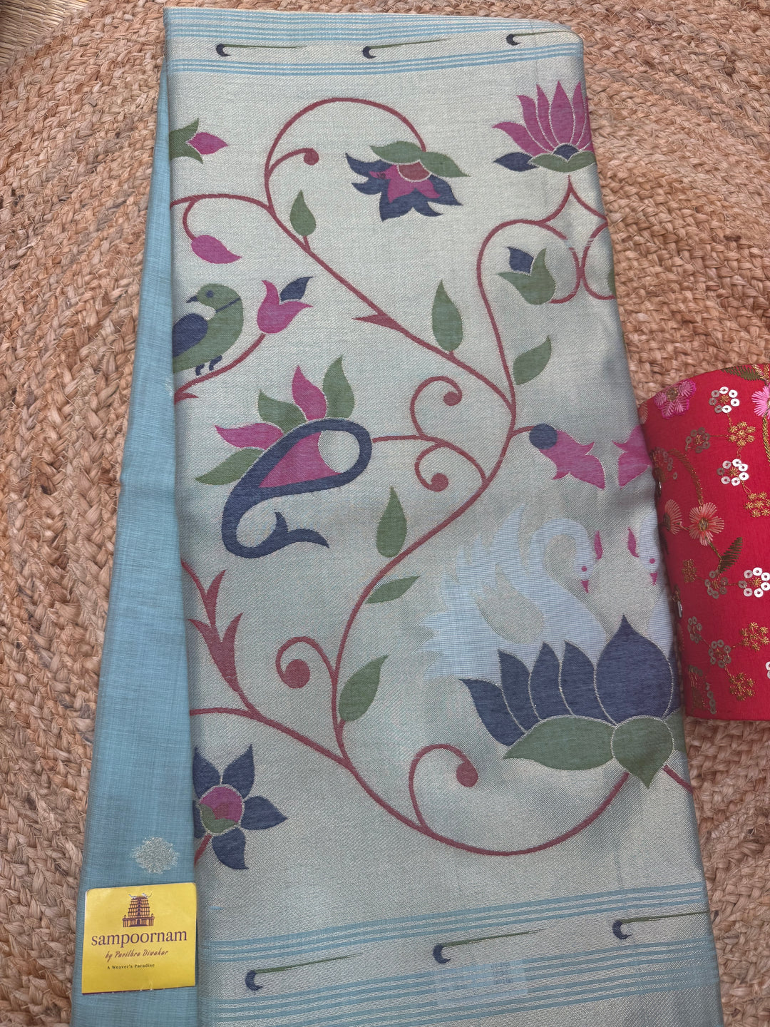 Sky Blue  , Paithani borders and Rich Paithani Pallu Soft Cotton Saree