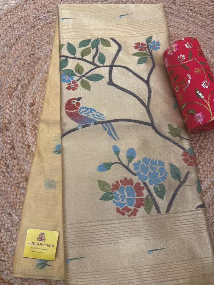 Pale Yellow  , Paithani borders and Rich Paithani Pallu Soft Cotton Saree