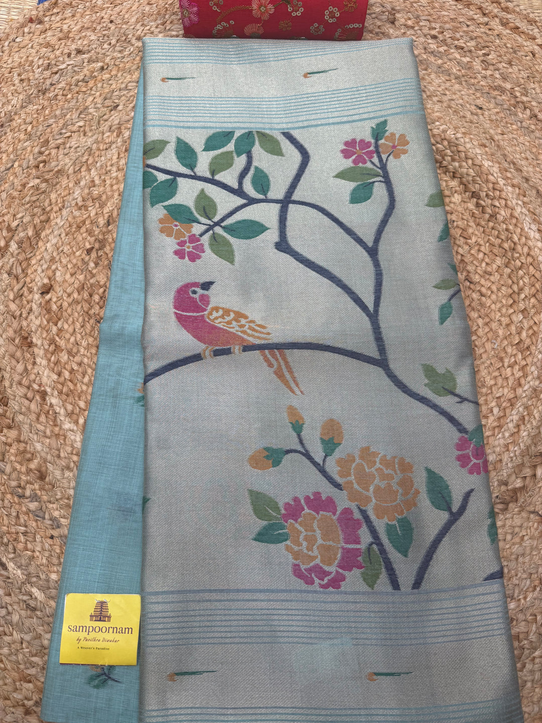 Pastel Blue  , Paithani borders and Rich Paithani Pallu Soft Cotton Saree