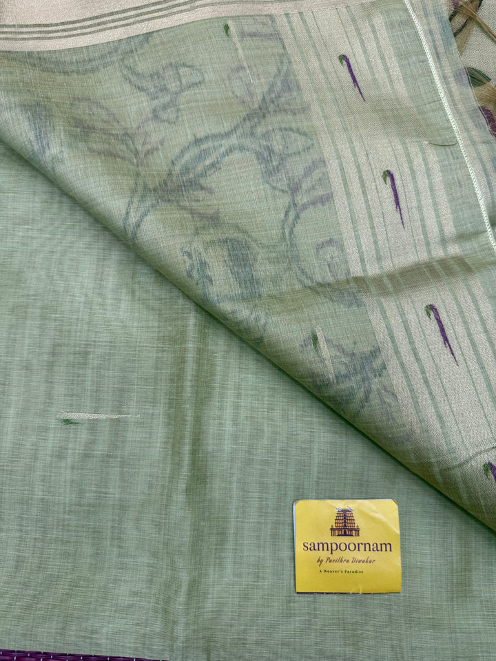 Pastel Pista Green , Paithani borders and Rich Paithani Pallu Soft Cotton Saree
