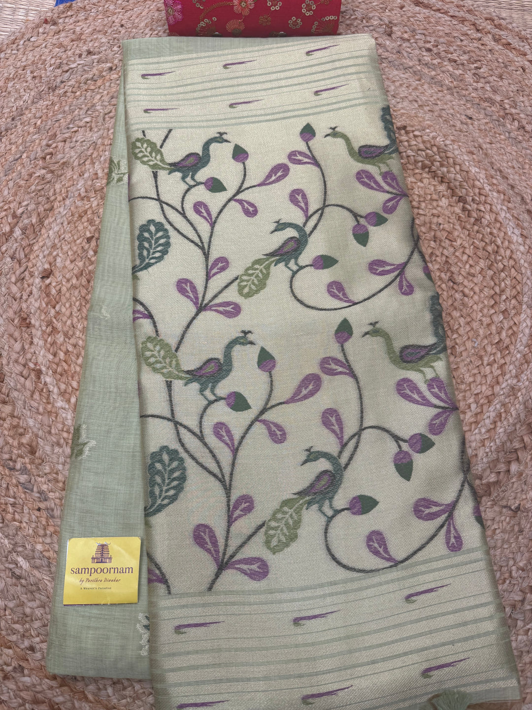 Pastel Pista Green , Paithani borders and Rich Paithani Pallu Soft Cotton Saree