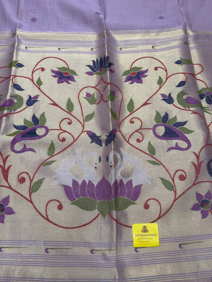 Lavender  , Paithani borders and Rich Paithani Pallu Soft Cotton Saree