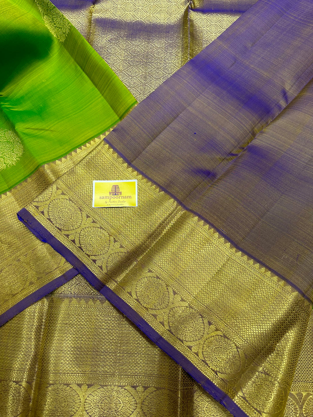 Light Green with Light Purple Zari Rich Butta and Grand Border and Pallu Pure Kanjivaram Silk Saree