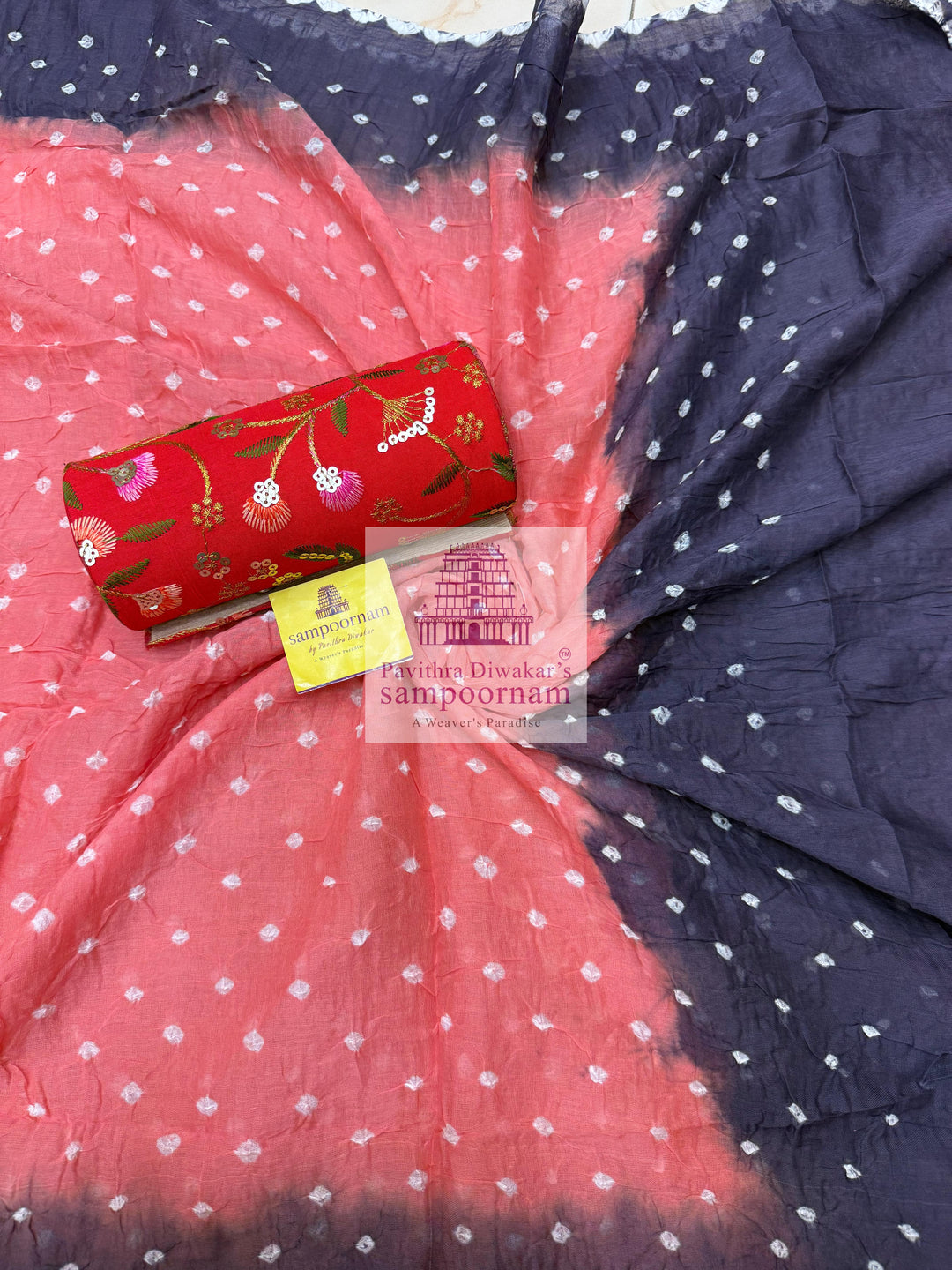 Cotton - Muave with Pink, Bandhini Prints in the top ,dupatta and bottom Salwar Material