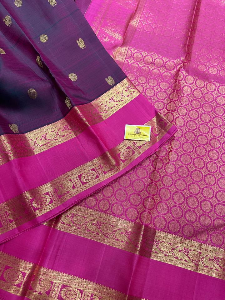 Pinkish Purple with Baby Pink Body Rich Butta , Rettapet Border Grand Pallu Pure Kanjivaram Silk Saree