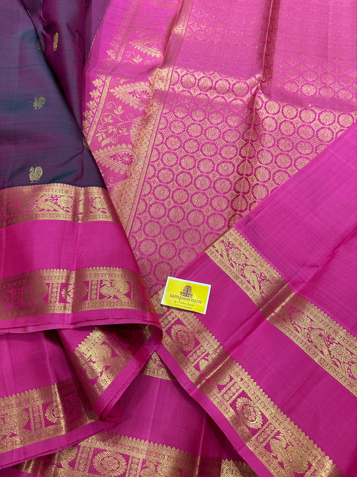 Pinkish Purple with Baby Pink Body Rich Butta , Rettapet Border Grand Pallu Pure Kanjivaram Silk Saree