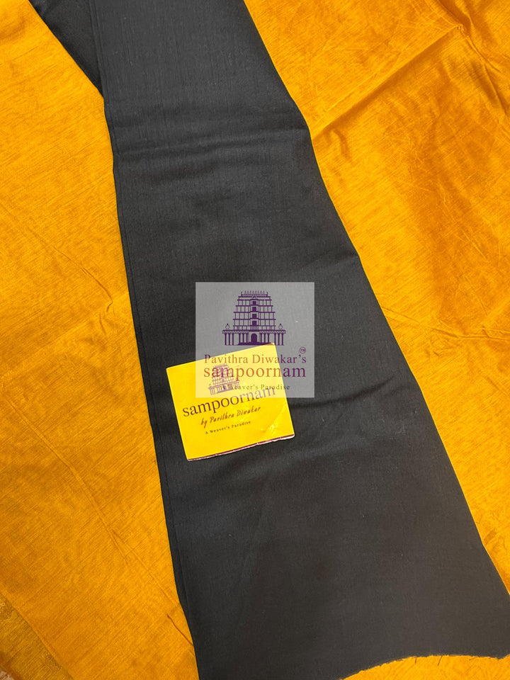 Semi Chanderi - Mustard top with Floral Printed and Mirror work Yoke , Plain bottom and Printed Dupatta - Salwar Material